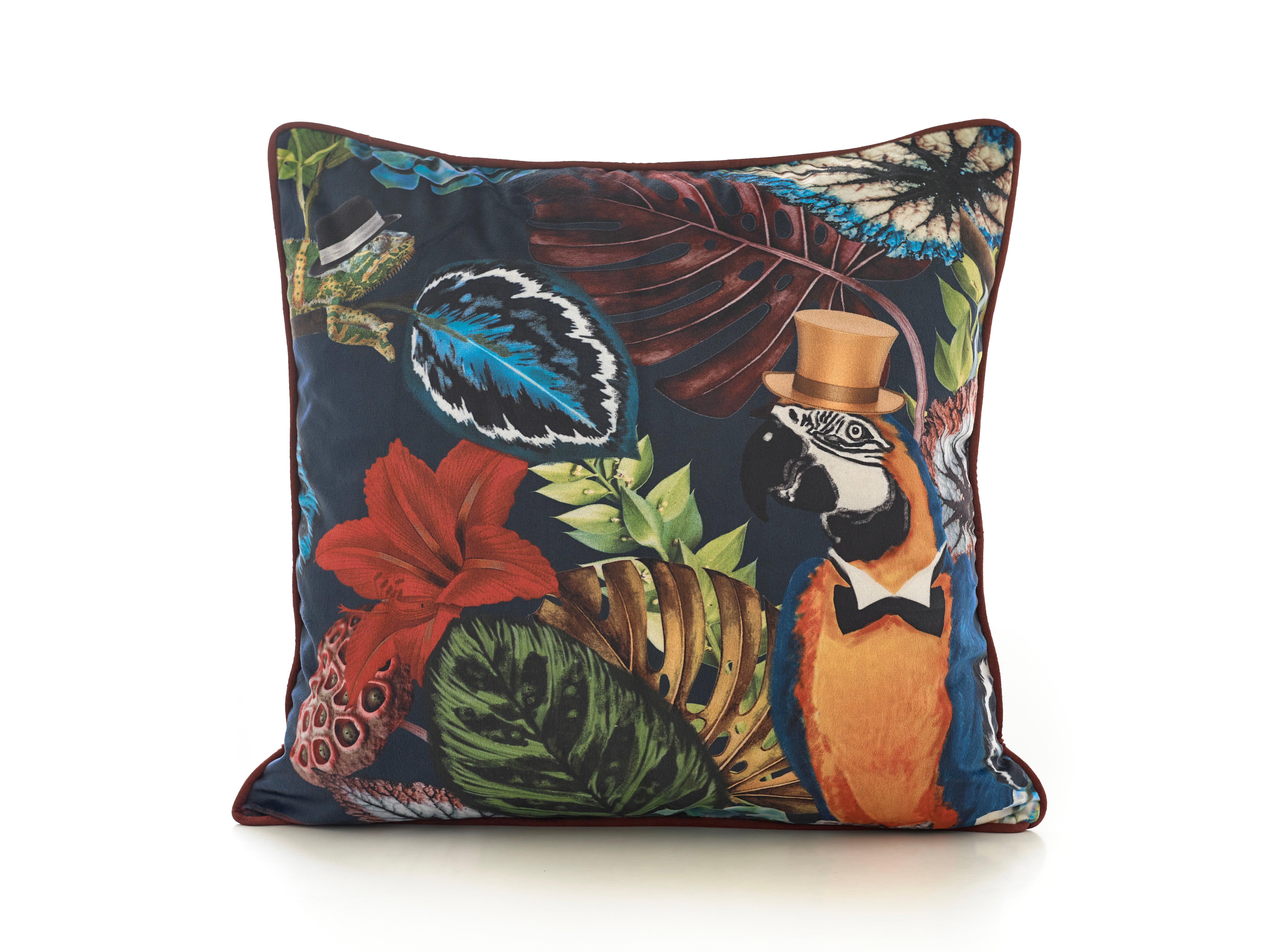 Printed Parrot Large Velvet 50cm X 50cm Cushion Including Cushion Pad