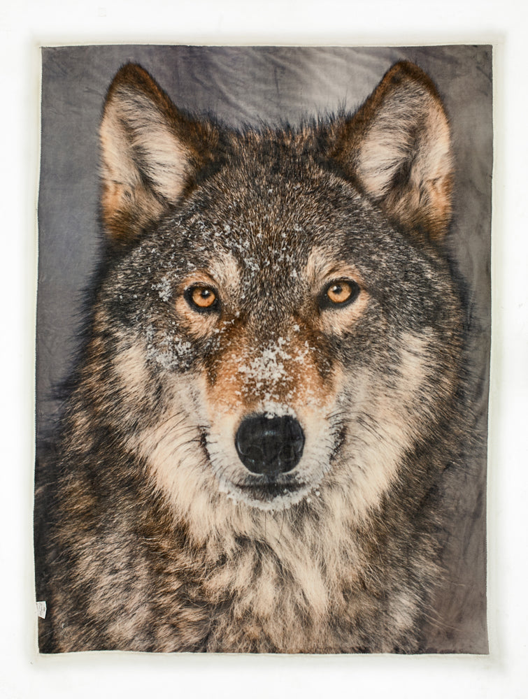 Wolf Printed Soft Fleece Faux Fur Back 140x180cm Throw