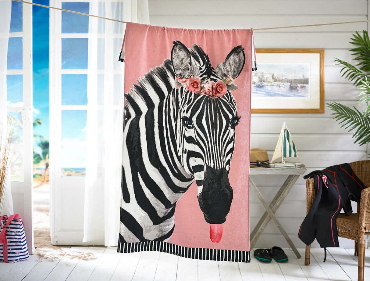 Zebra Printed Velour 75x150cm Cotton Beach Towel