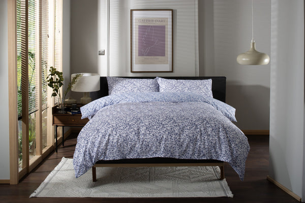 Elsie Leaf Print Duvet Cover Set in Blue, front