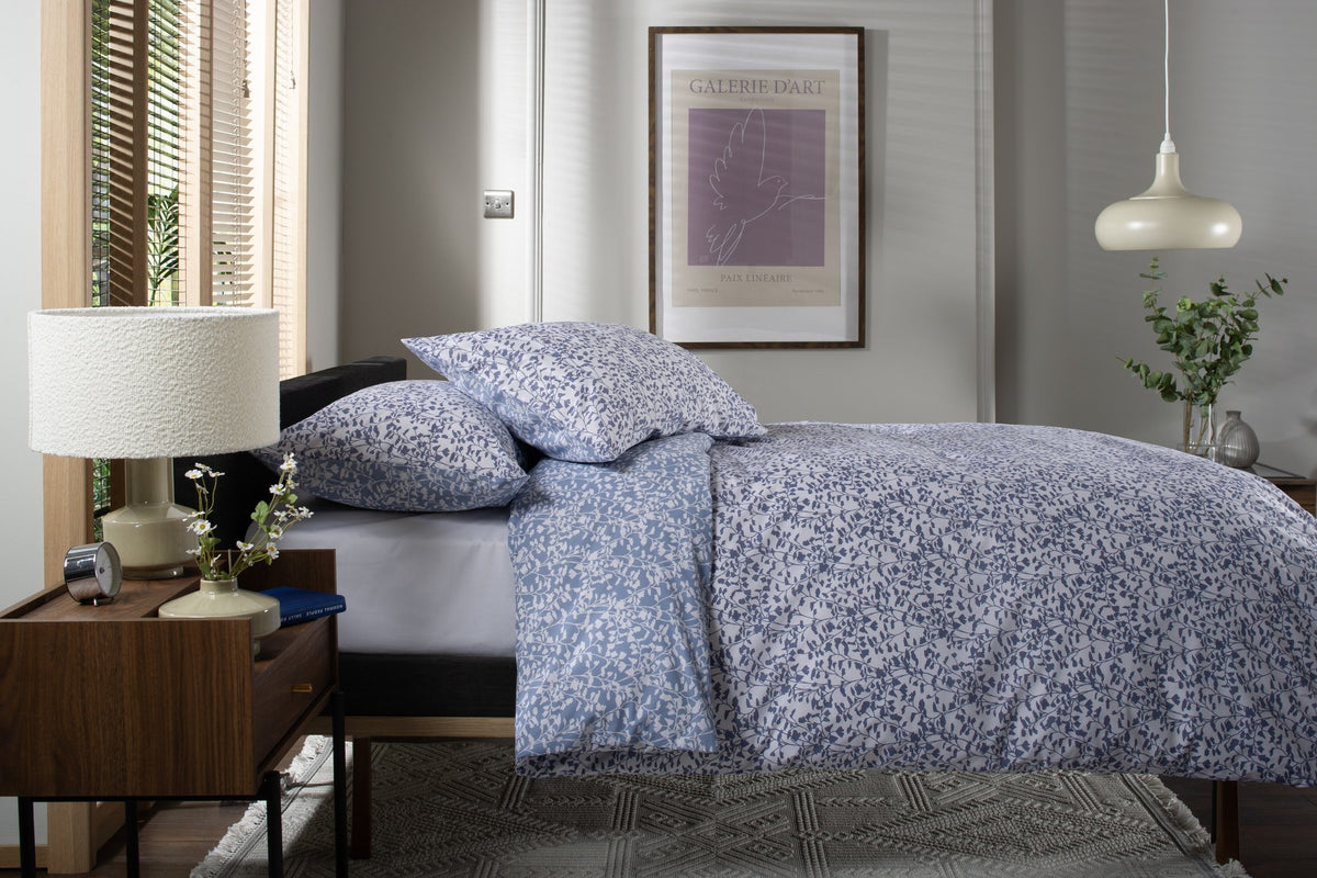 Elsie Leaf Print Duvet Cover Set in Blue, side