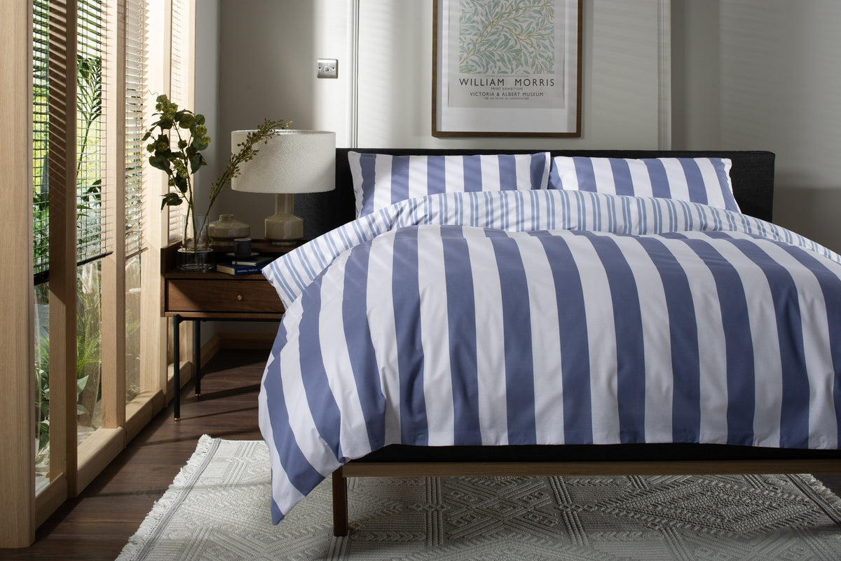 High Point Stripe Duvet Cover Set in Blue, half bed