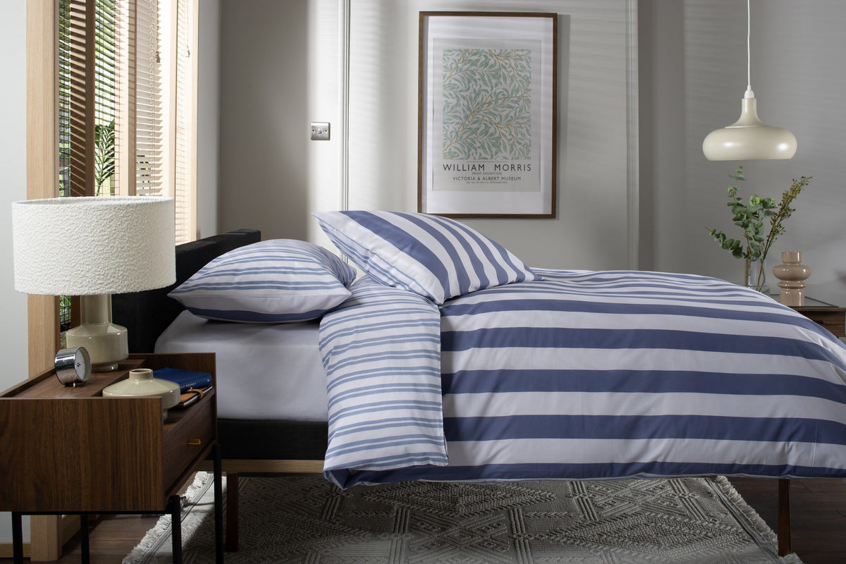 High Point Stripe Duvet Cover Set in Blue, reverse side