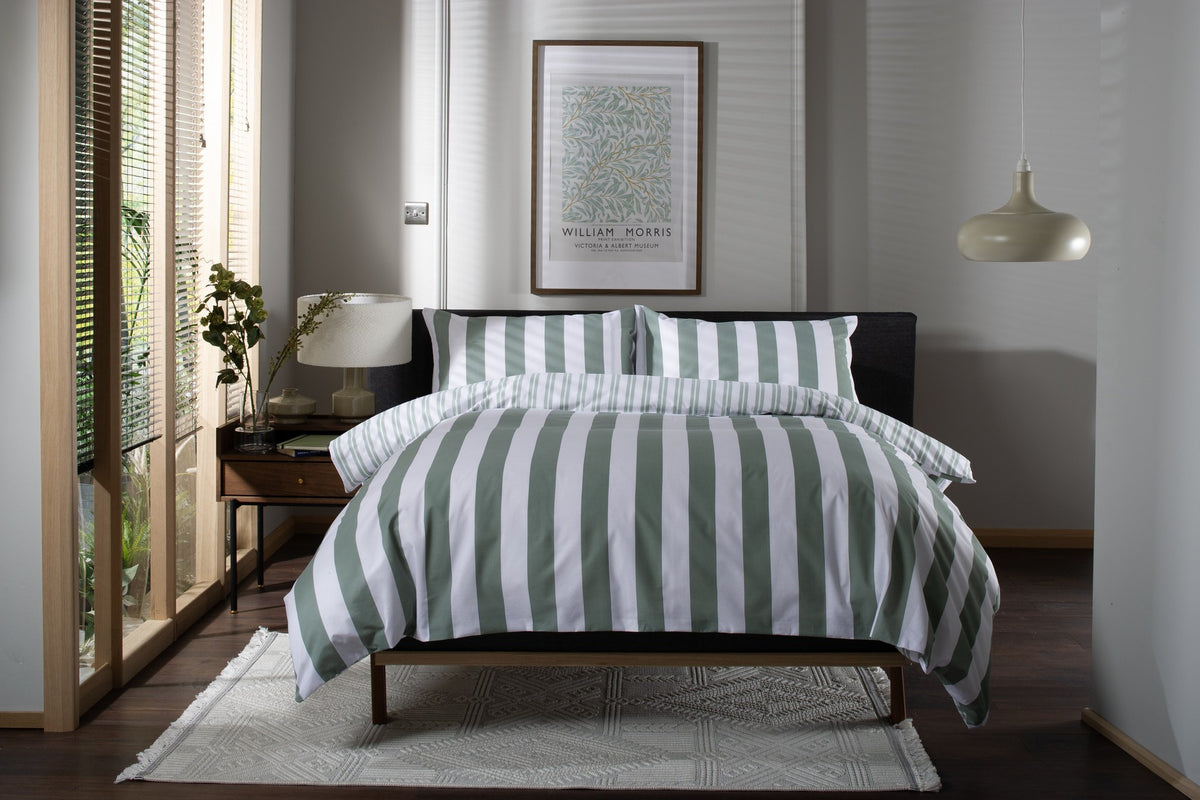 High Point Stripe Duvet Cover Set in Green, front