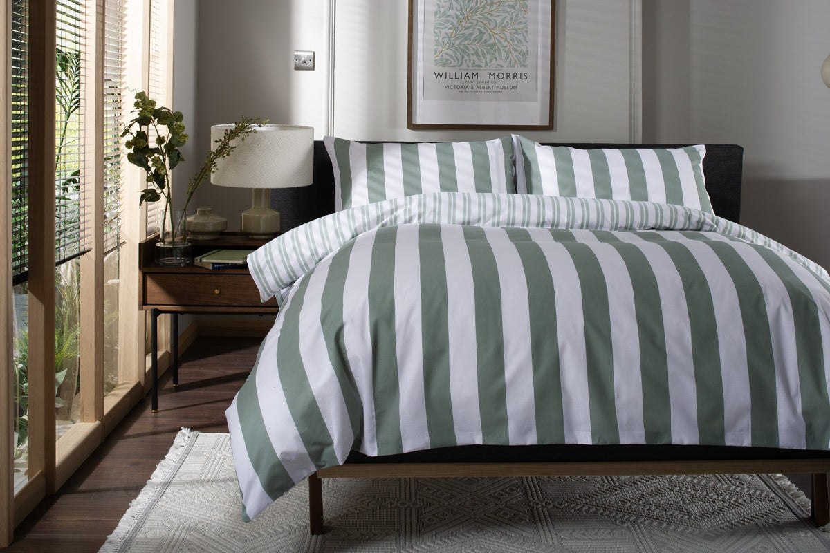 High Point Stripe Duvet Cover Set in Green, half bed