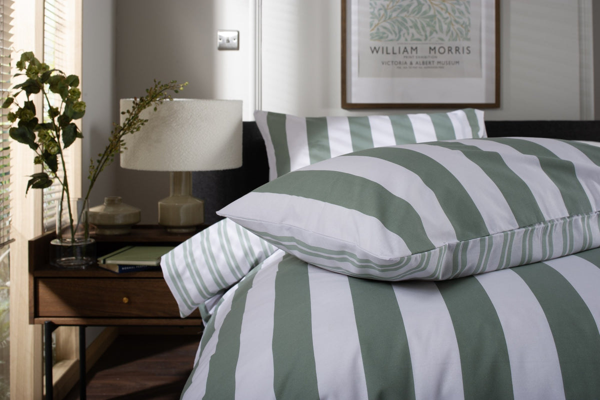 High Point Stripe Duvet Cover Set in Green, pillow detail