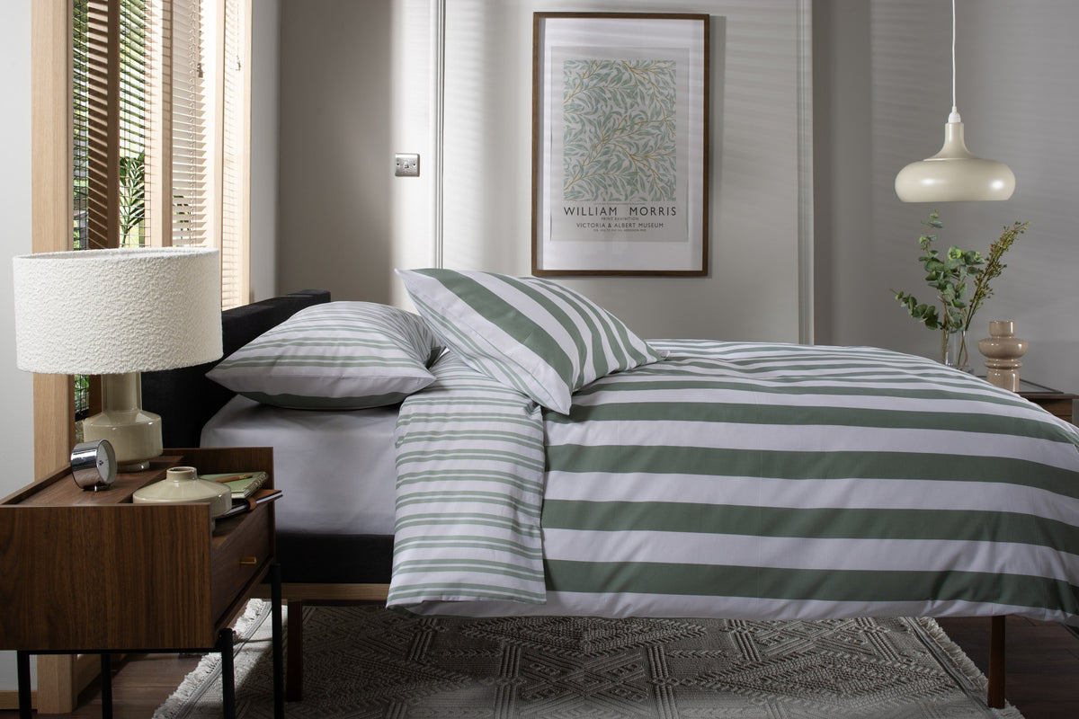 High Point Stripe Duvet Cover Set in Green, reverse side