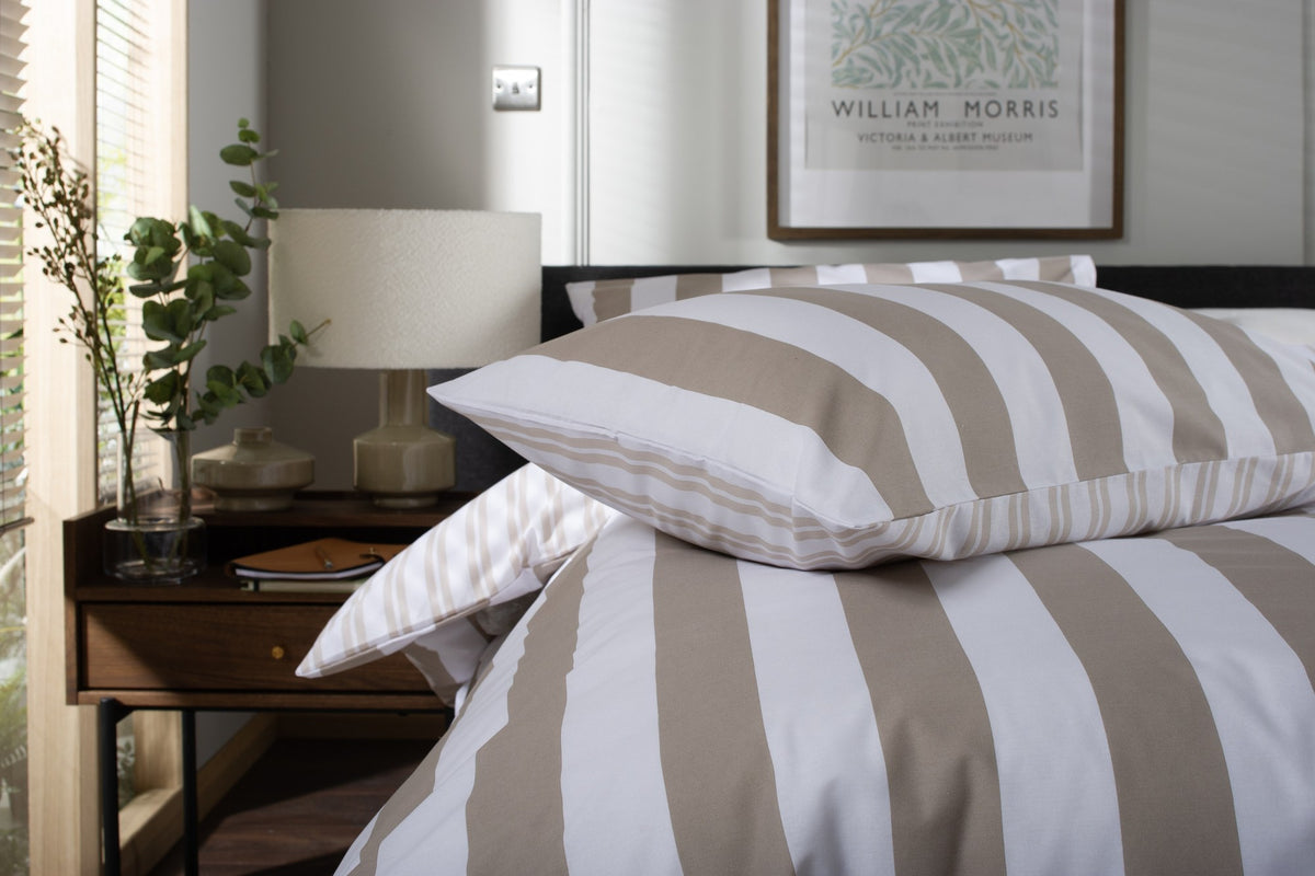 High Point Stripe Duvet Cover Set in Natural, pillow detail