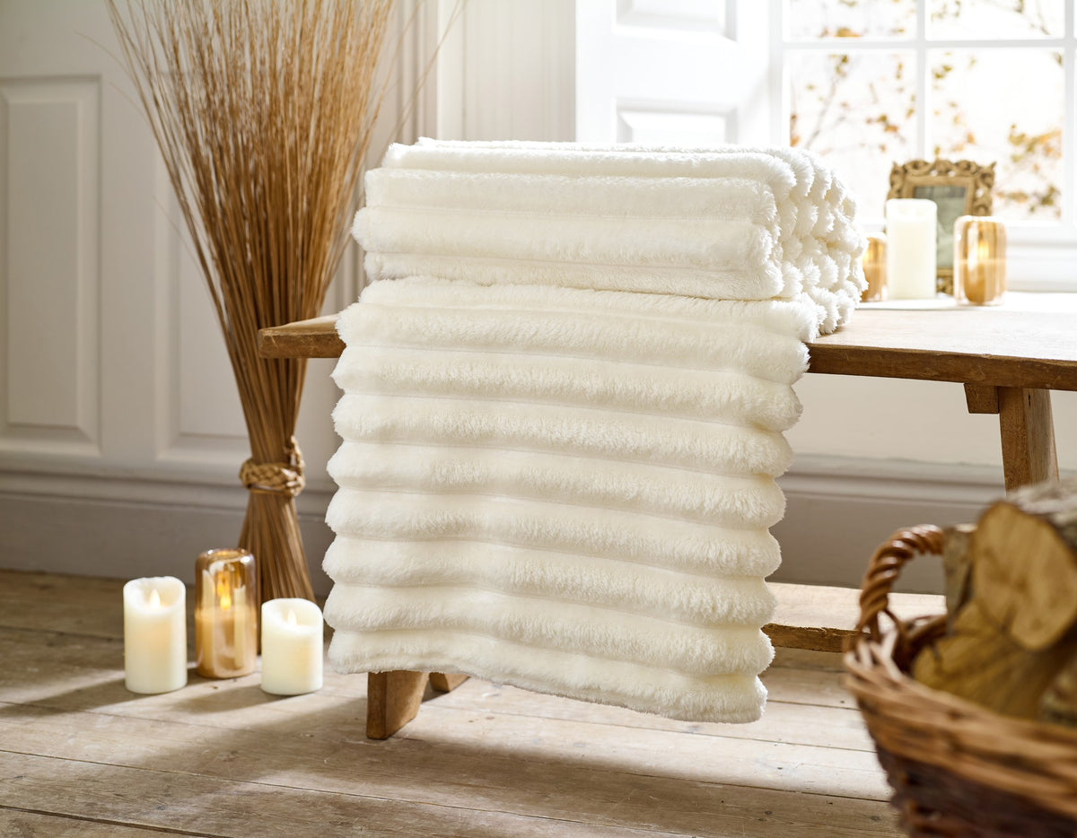Houghton Soft Ribbed Throw in Cream