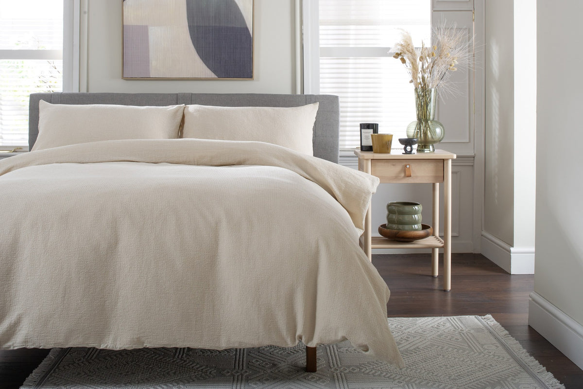 Mottle Textured Duvet Set in Natural, half bed