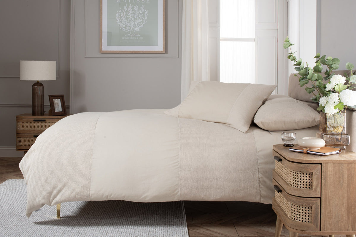 Mottle Textured Duvet Set in Natural, turned back