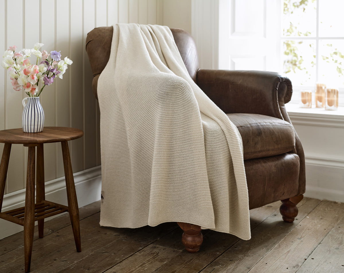 Saunton Stitch Knitted Throw - Oatmeal 02