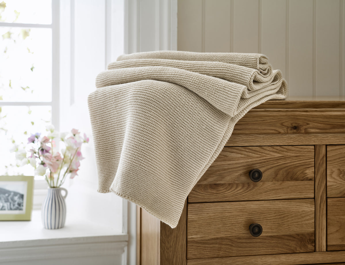 Saunton Stitch Knitted Throw - Oatmeal 03