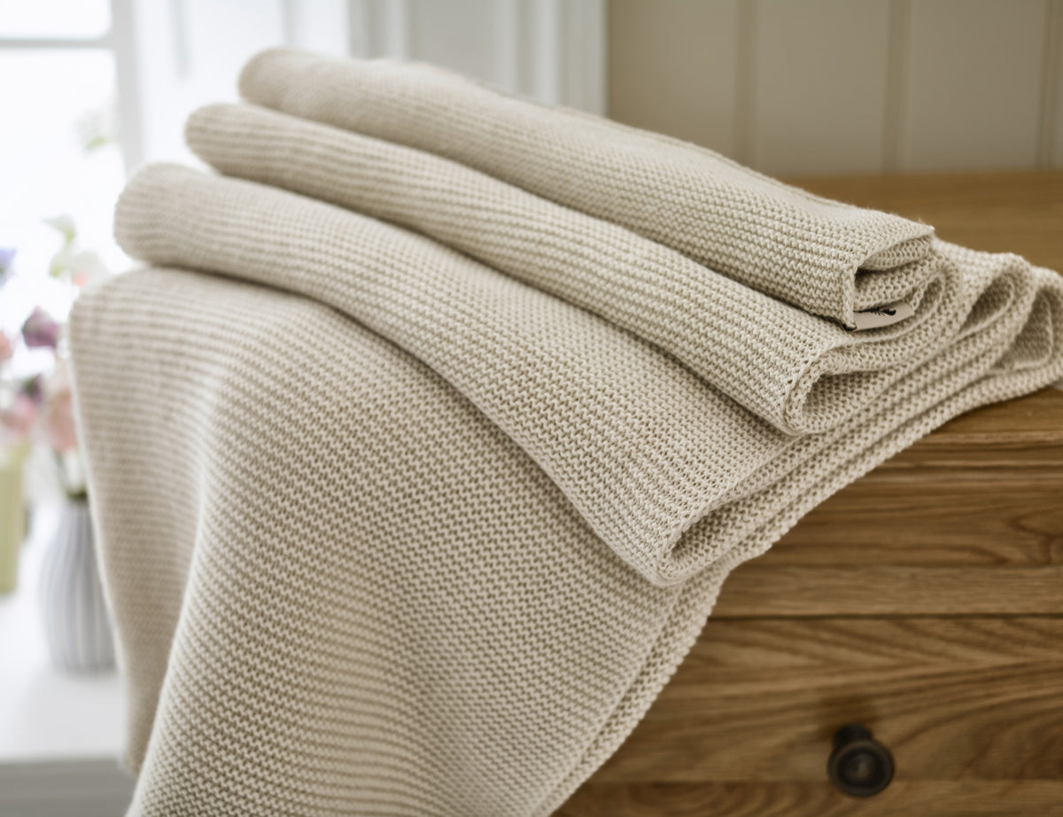 Saunton Stitch Knitted Throw - Oatmeal 04