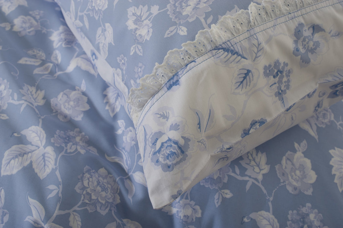 Monique Floral Duvet Set in Blue, close up