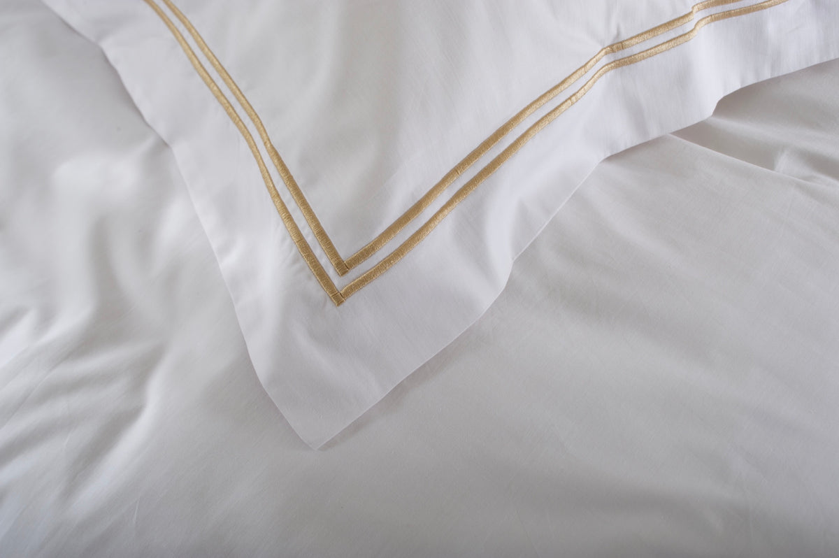 Snow Double Row Duvet Set in Natural — white bedding with twin natural cord rows