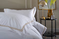 Snow Double Row Duvet Set in Natural — white bedding with twin natural cord rows