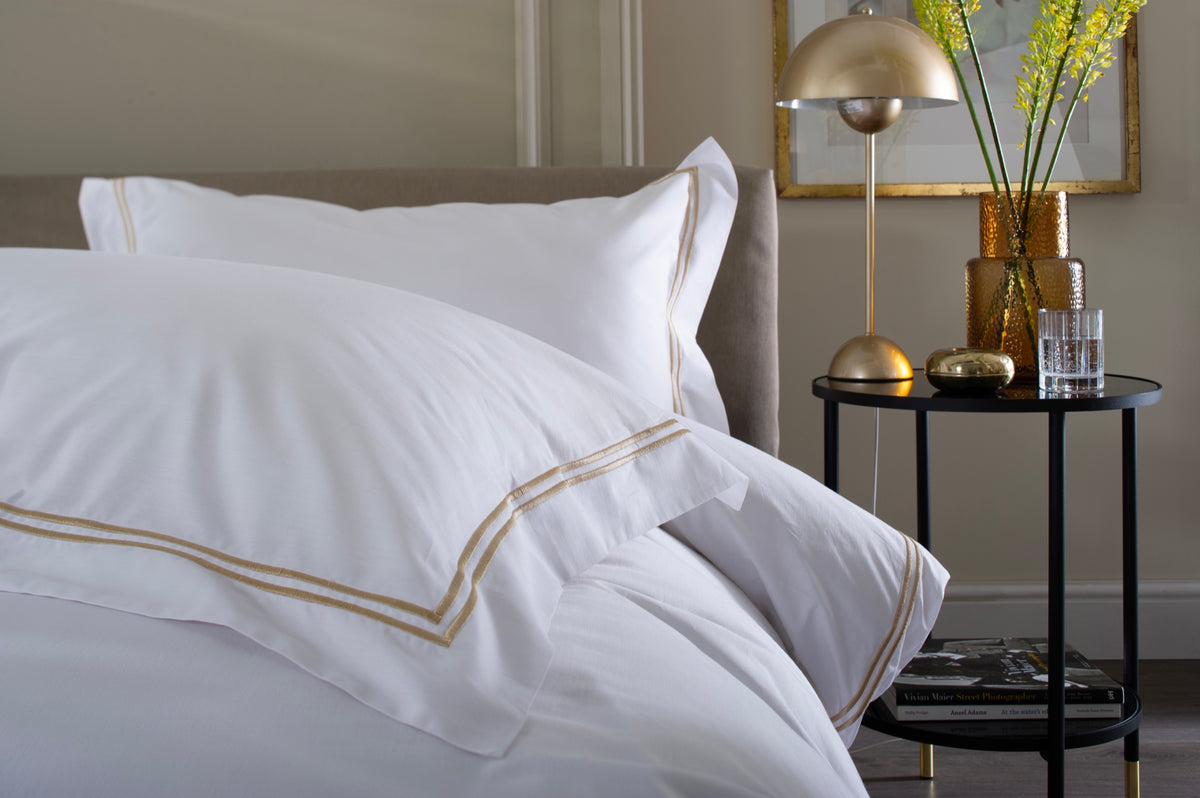 Snow Double Row Duvet Set in Natural — white bedding with twin natural cord rows