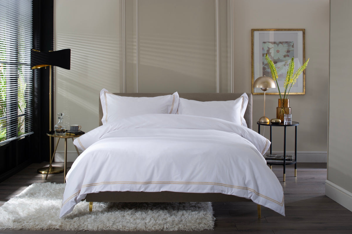 Snow Double Row Duvet Set in Natural — white bedding with twin natural cord rows