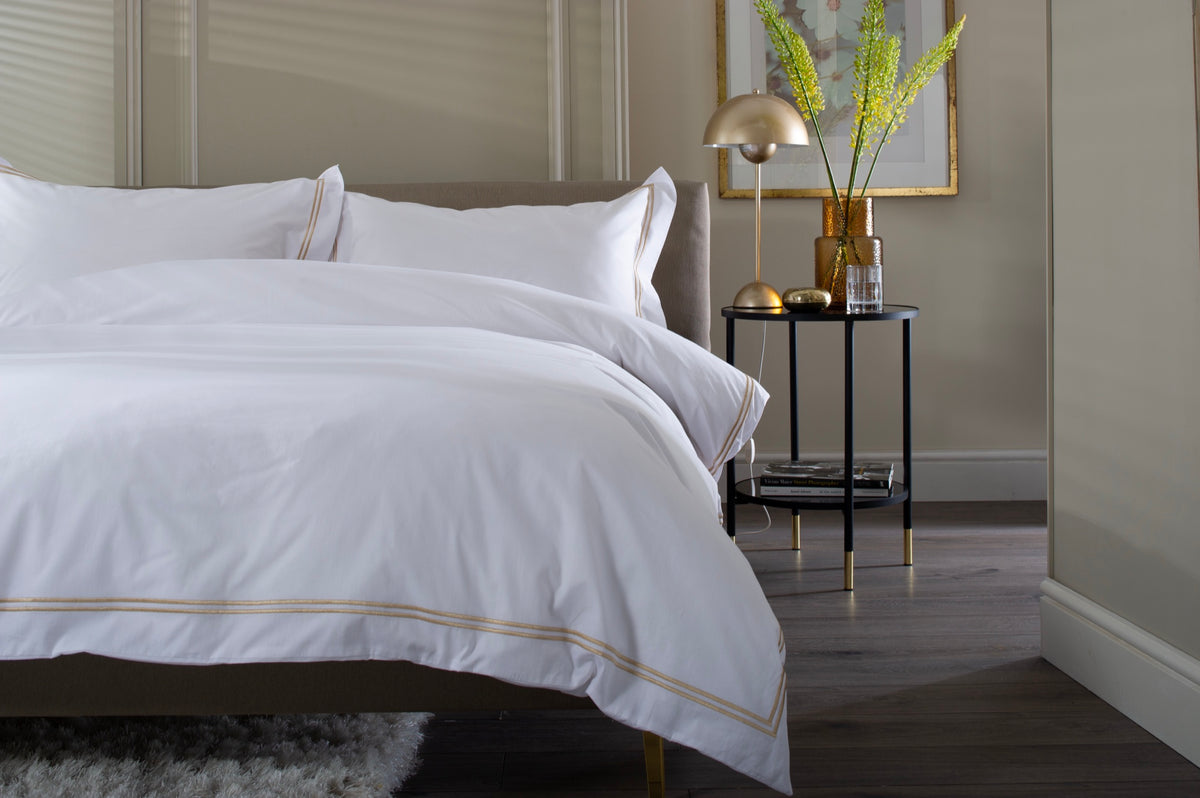 Snow Double Row Duvet Set in Natural — white bedding with twin natural cord rows